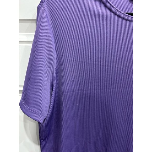 Ribbed Short Sleeve Top Purple Sz Large Stretch Polyester Blend Casual Basic - Picture 4 of 9
